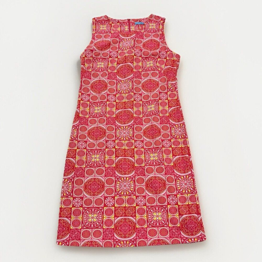 J.McLaughlin Dress Size Medium Sleeveless Sage Pink Medallion Boho Cruise Resort
